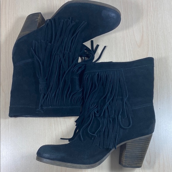 Denim & Supply Ralph Lauren Black Heeled Fringe Boots - Picture 5 of 8